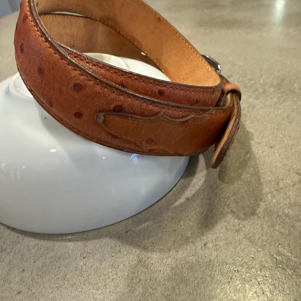🍄 Ostrich Print Leather Belt Mens Size 34 - Picture 5 of 16
